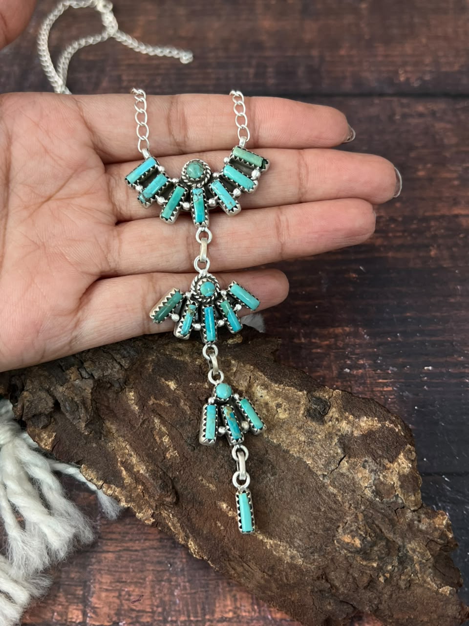 Handmade Sterling Silver Kingman Turquoise Necklace Signed Nizhoni