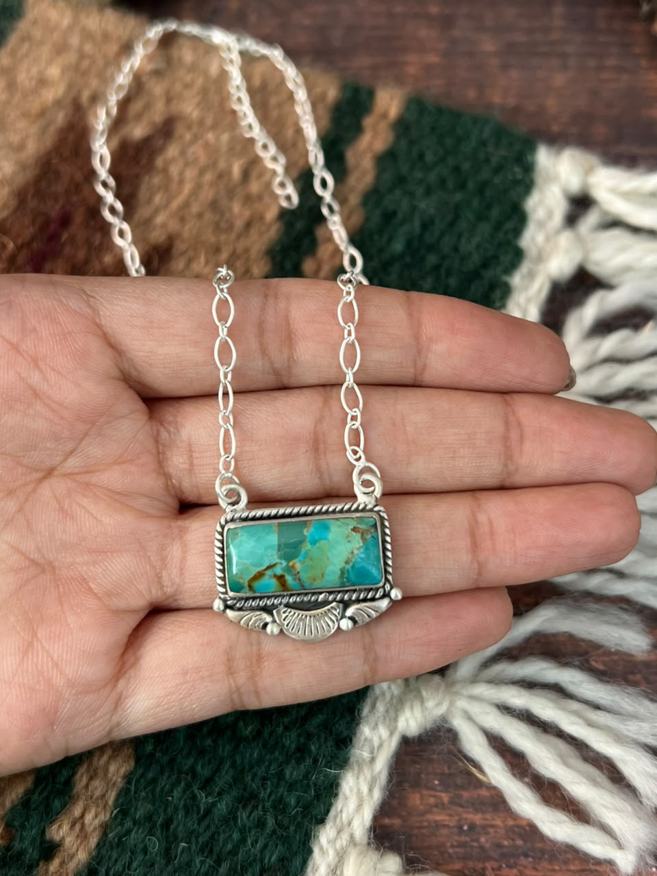 Handmade Sterling Silver Kingman Turquoise Necklace Signed Nizhoni