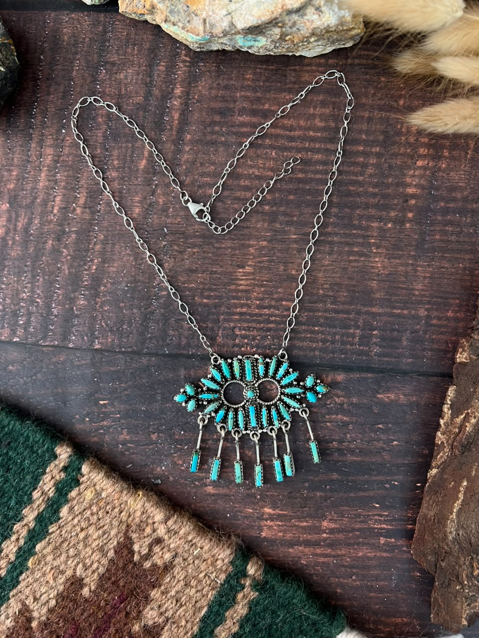 Handmade Sterling Silver Kingman Turquoise Necklace Signed Nizhoni