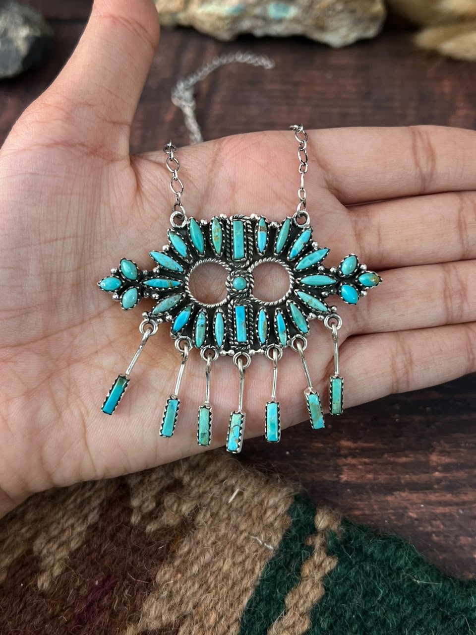 Handmade Sterling Silver Kingman Turquoise Necklace Signed Nizhoni