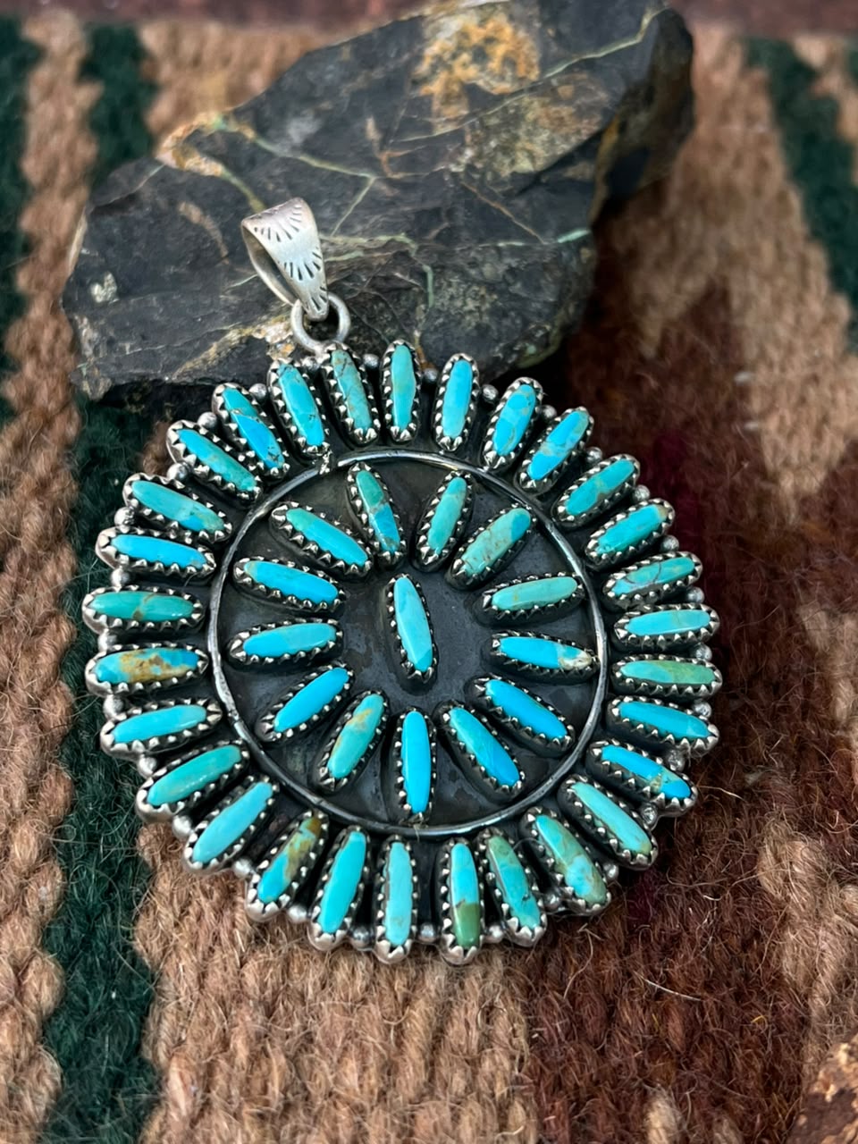 Handmade Sterling Silver Kingman Turquoise Pendant Signed Nizhoni