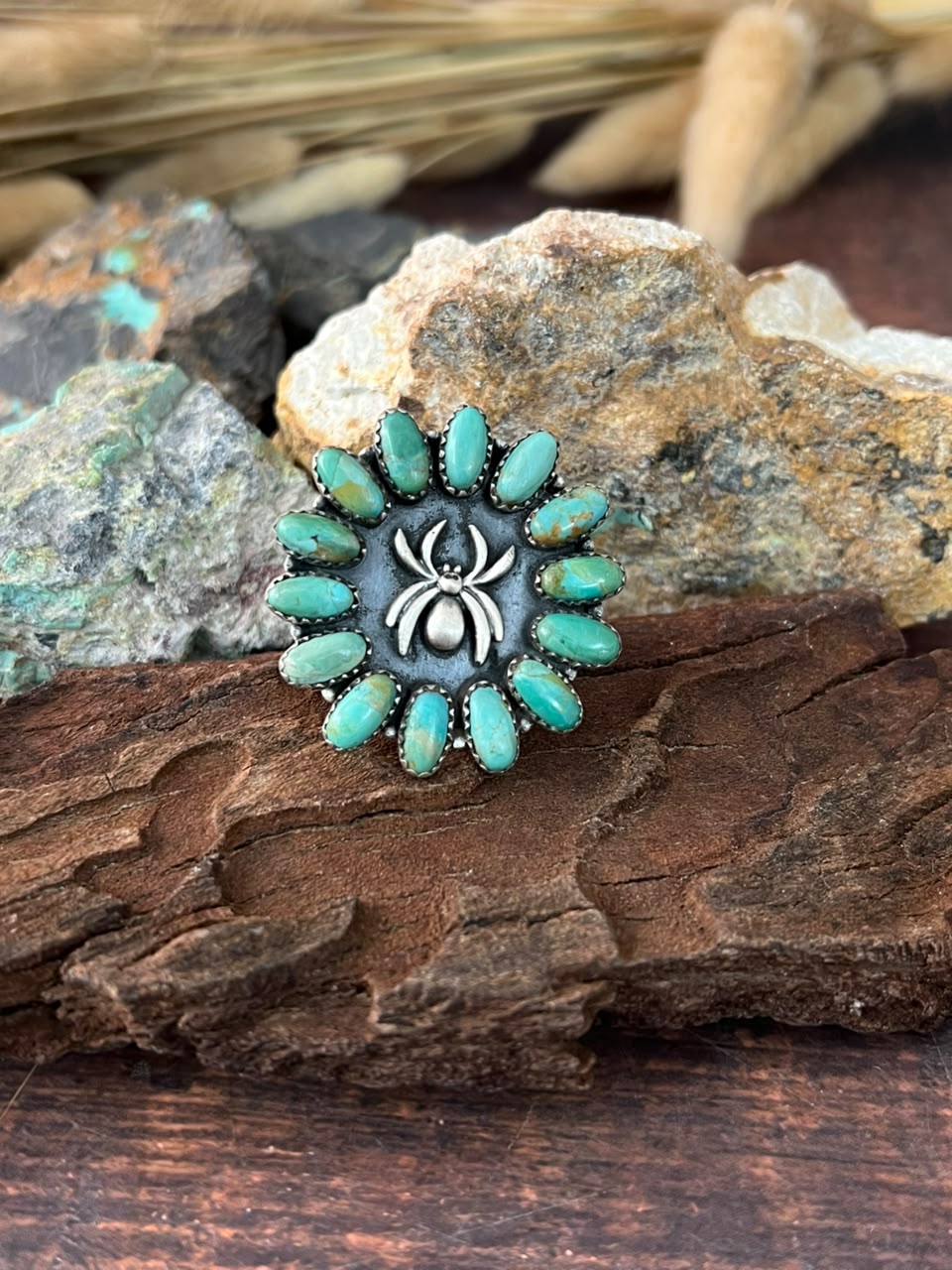 Handmade Sterling Silver Kingman Turquoise Halloween Collection: Adjustable Ring Signed Nizhoni
