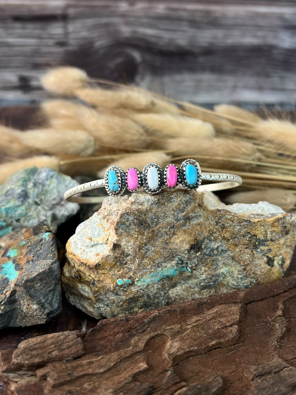 Handmade Sterling Silver Cotton Candy Cuff Bracelet Signed Nizhoni