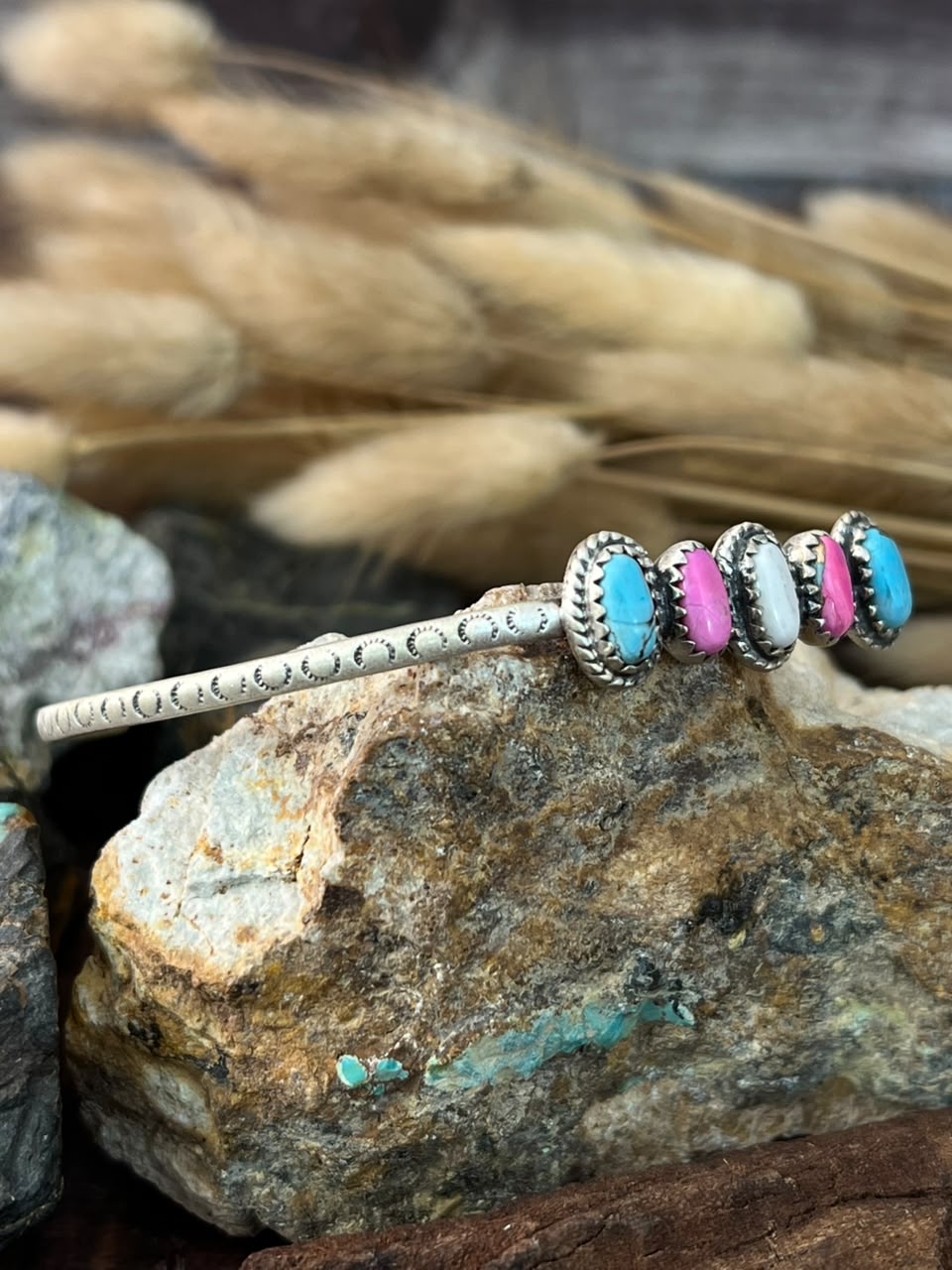 Handmade Sterling Silver Cotton Candy Cuff Bracelet Signed Nizhoni