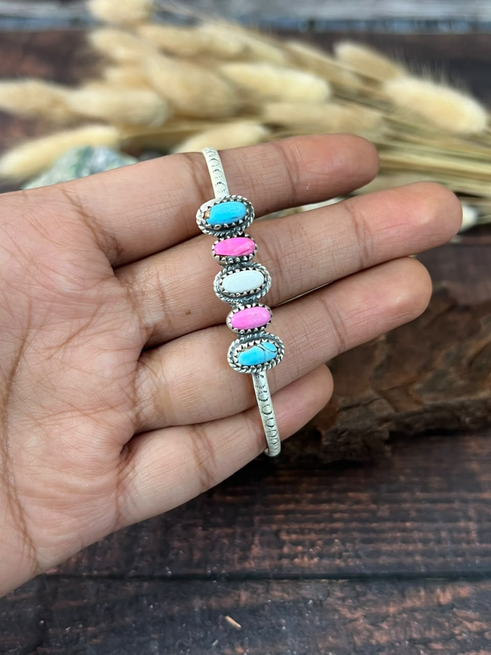Handmade Sterling Silver Cotton Candy Cuff Bracelet Signed Nizhoni