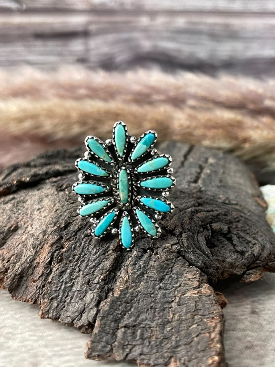 Handmade Sterling Silver Kingman Turquoise Adjustable Ring Signed Nizhoni