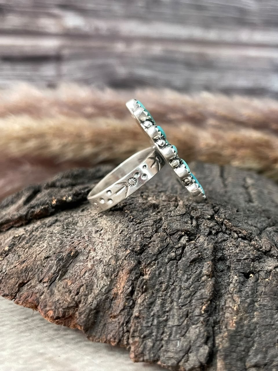 Handmade Sterling Silver Kingman Turquoise Adjustable Ring Signed Nizhoni