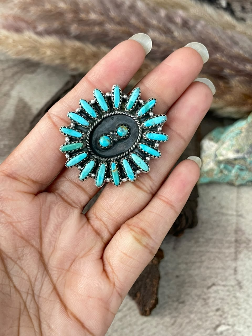Handmade Sterling Silver Kingman Turquoise Adjustable Ring Signed Nizhoni