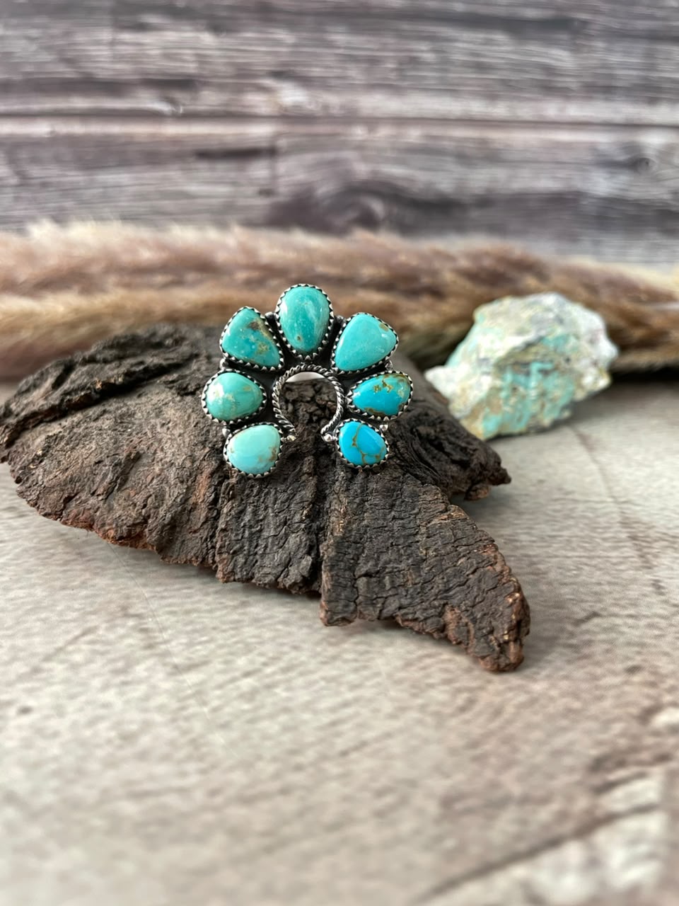 Handmade Sterling Silver Santa Maria Turquoise Naja Adjustable Ring Signed Nizhoni