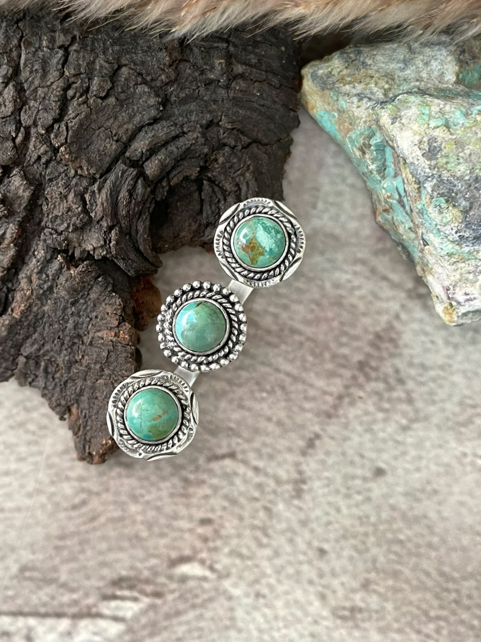 Handmade Sterling Silver Kingman Turquoise Adjustable Ring Signed Nizhoni
