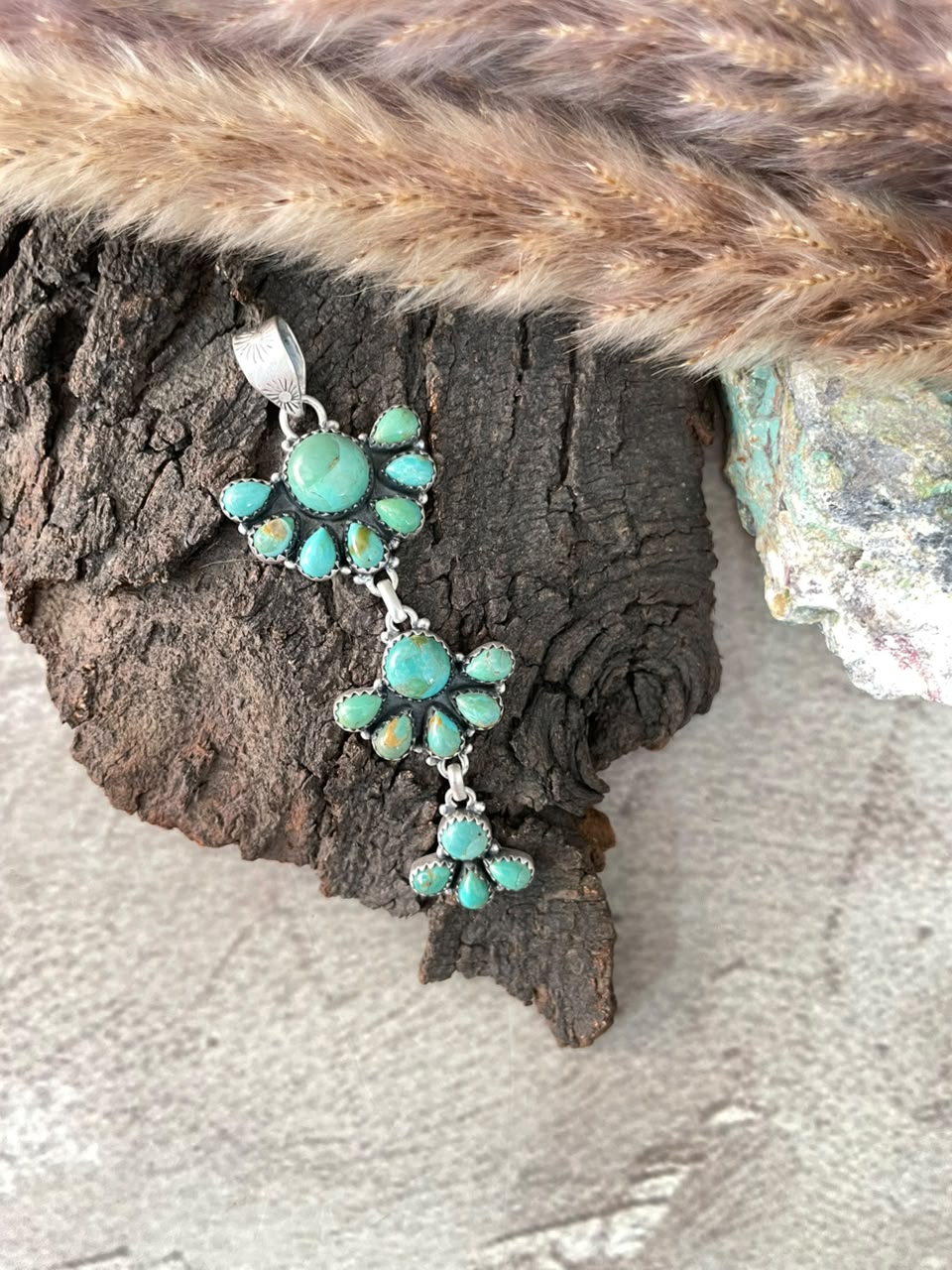 Handmade Sterling Silver Kingman Turquoise Pendant Signed Nizhoni