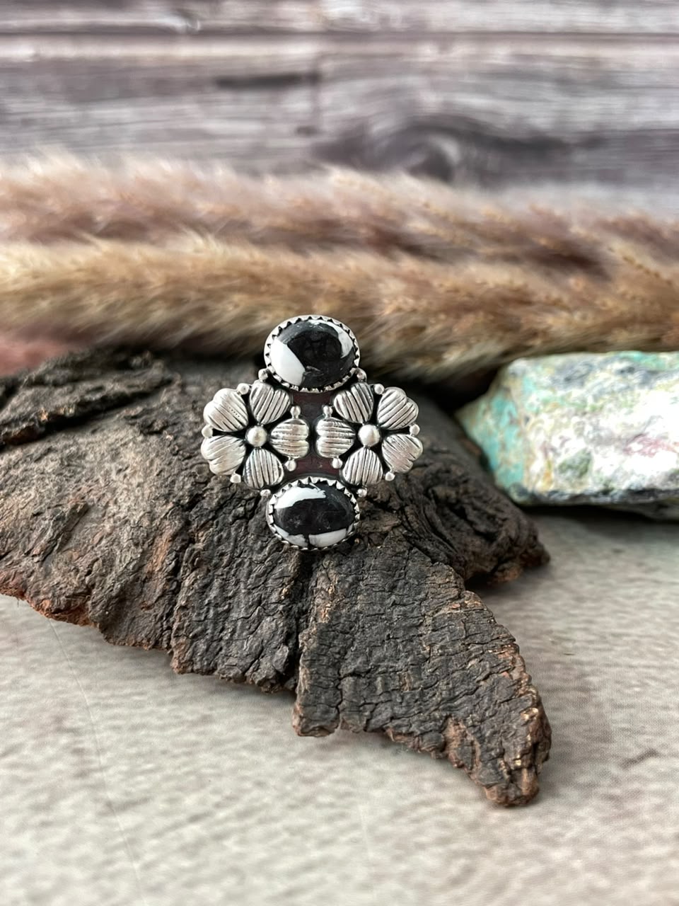Handmade Sterling Silver White Buffalo Adjustable Ring Signed Nizhoni