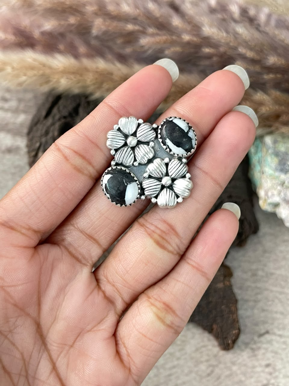 Handmade Sterling Silver White Buffalo Adjustable Ring Signed Nizhoni