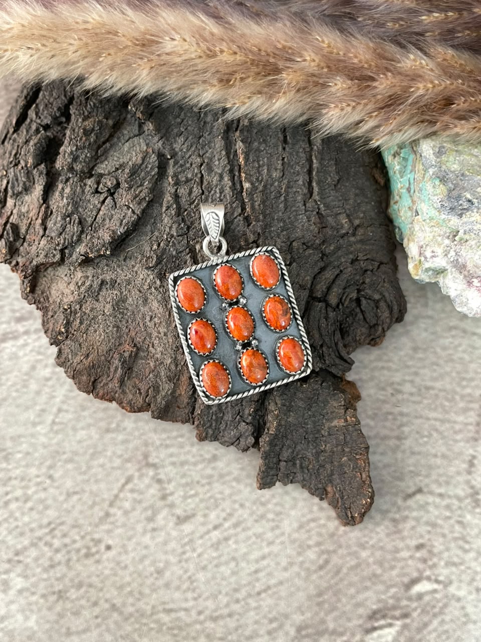 Handmade Sterling Silver Orange Mojave Pendant Signed Nizhoni