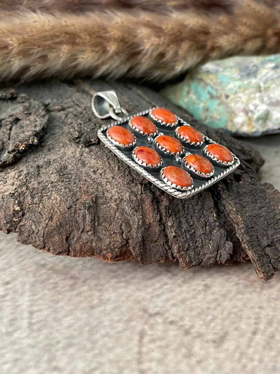 Handmade Sterling Silver Orange Mojave Pendant Signed Nizhoni