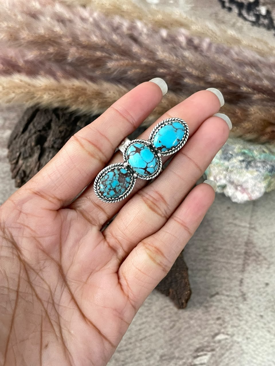 Handmade Sterling Silver Egyptian Turquoise Adjustable Ring Signed Nizhoni