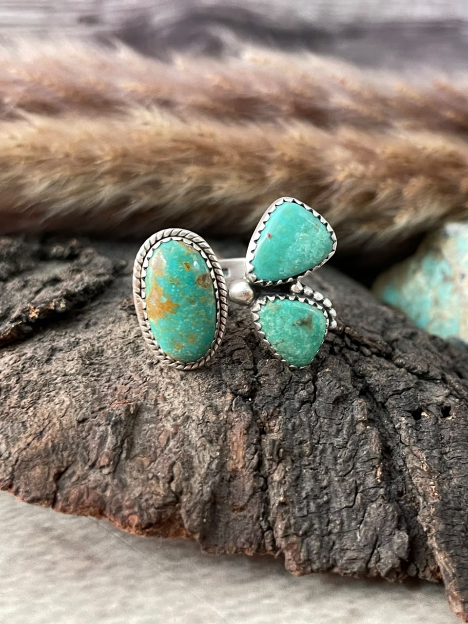 Handmade Sterling Silver Carico Lake Turquoise Adjustable Ring Signed Nizhoni