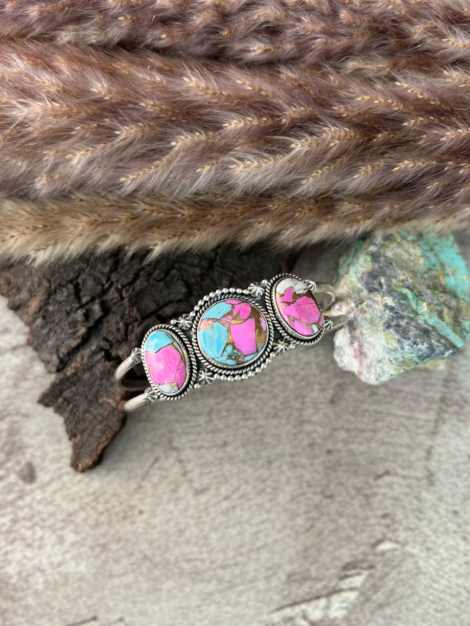 Handmade Sterling Silver Cotton Candy Cuff Bracelet Signed Nizhoni