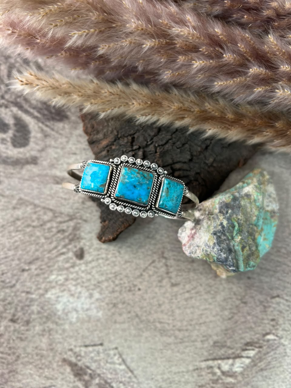 Handmade Sterling Silver Ithaca Peak Turquoise Cuff Bracelet Signed Nizhoni