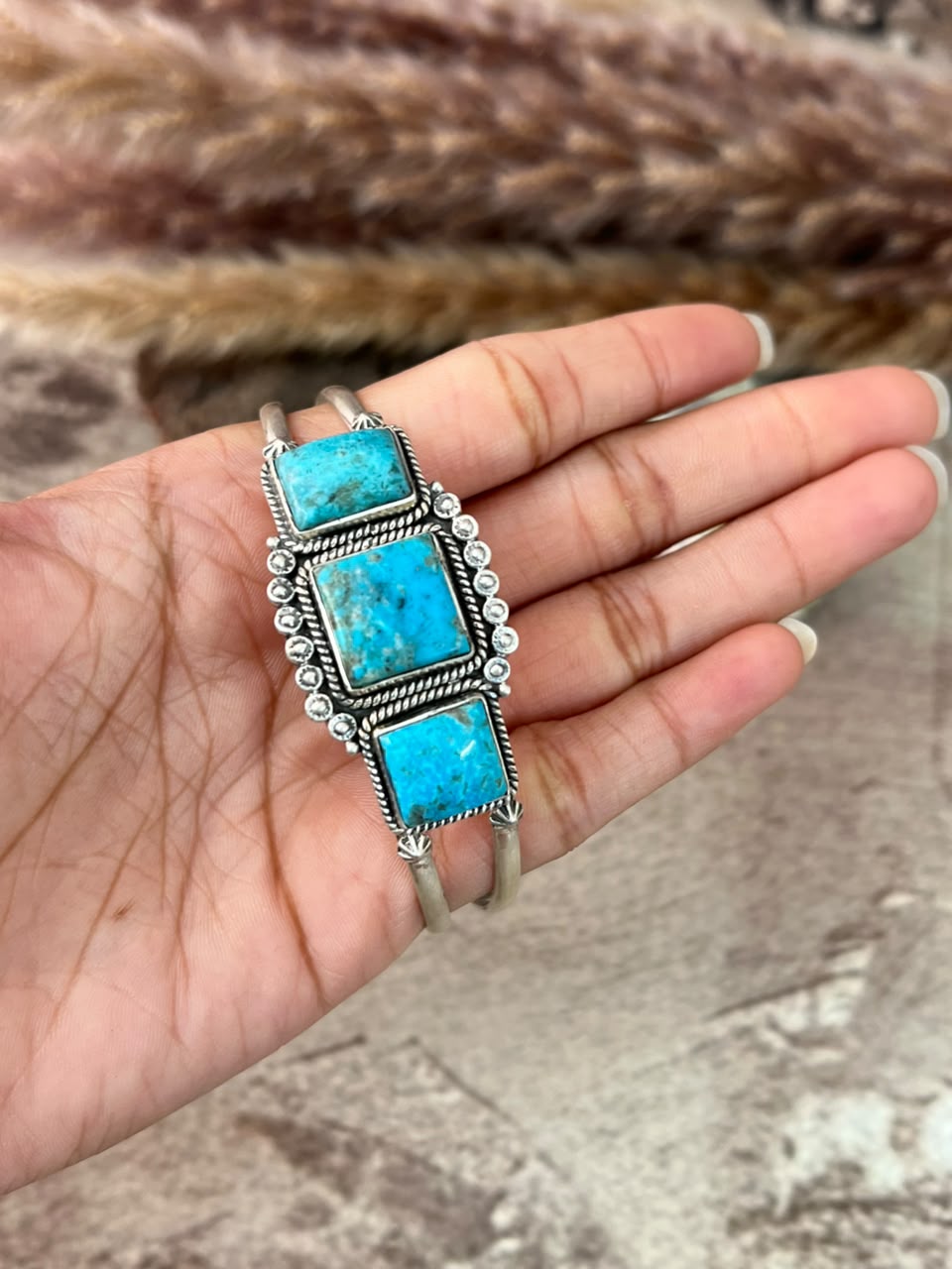Handmade Sterling Silver Ithaca Peak Turquoise Cuff Bracelet Signed Nizhoni