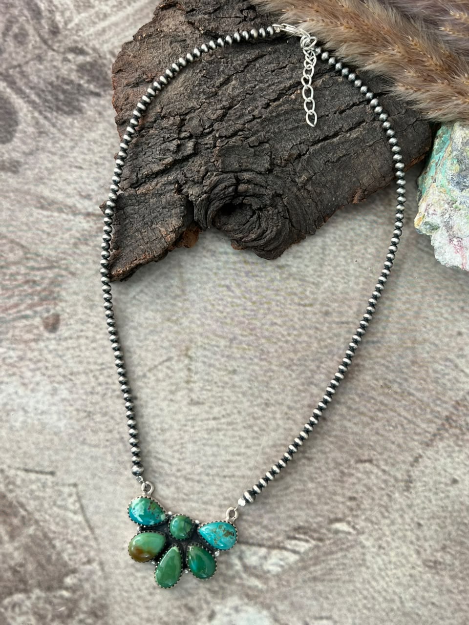 Handmade Sterling Silver Carico Lake Turquoise Beaded Necklace Signed Nizhoni