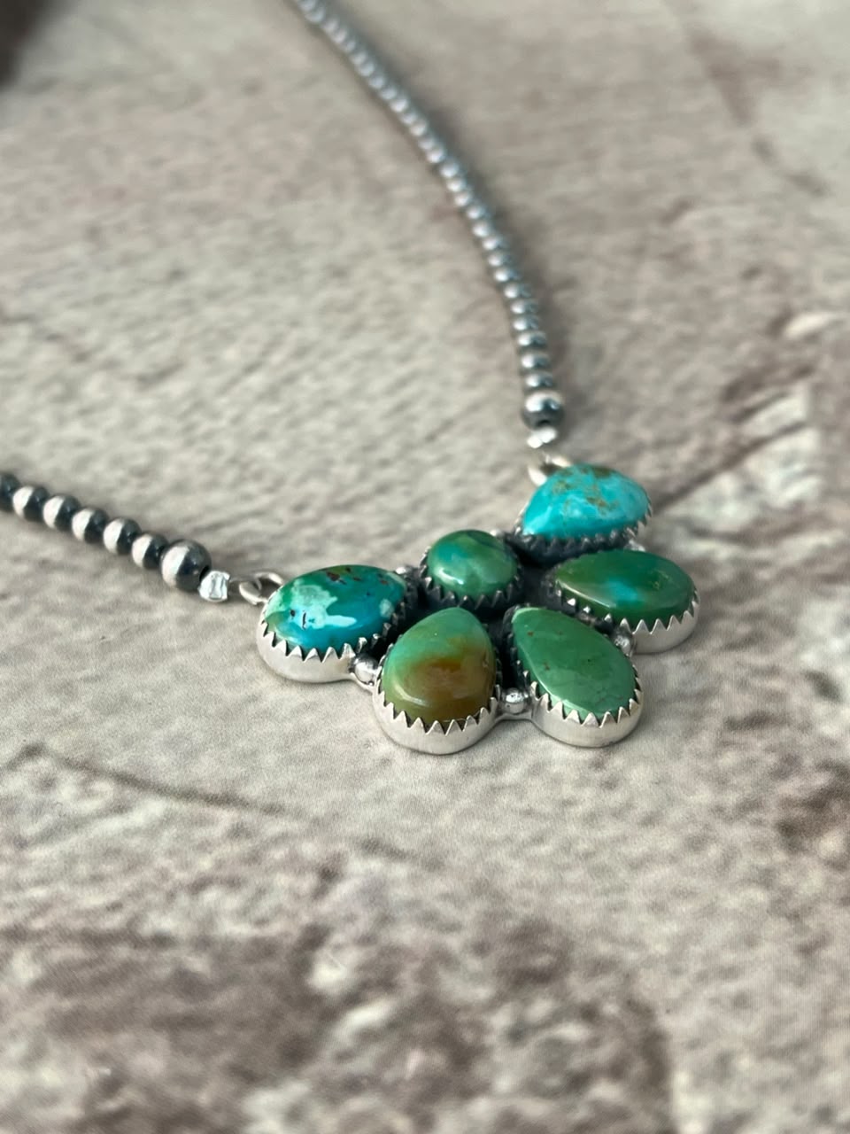 Handmade Sterling Silver Carico Lake Turquoise Beaded Necklace Signed Nizhoni