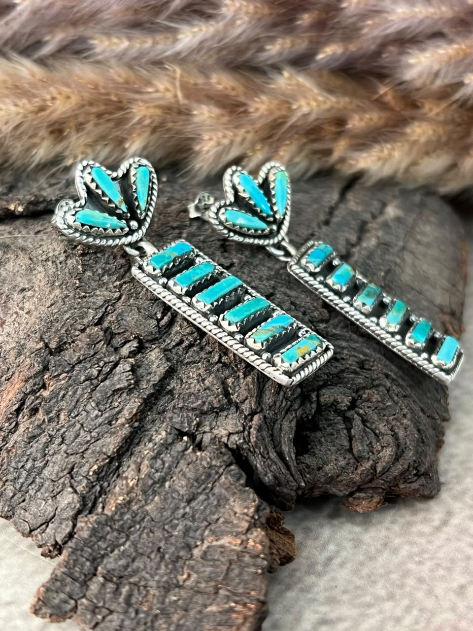 Handmade Sterling Silver Kingman Turquoise Post Dangle Earrings Signed Nizhoni