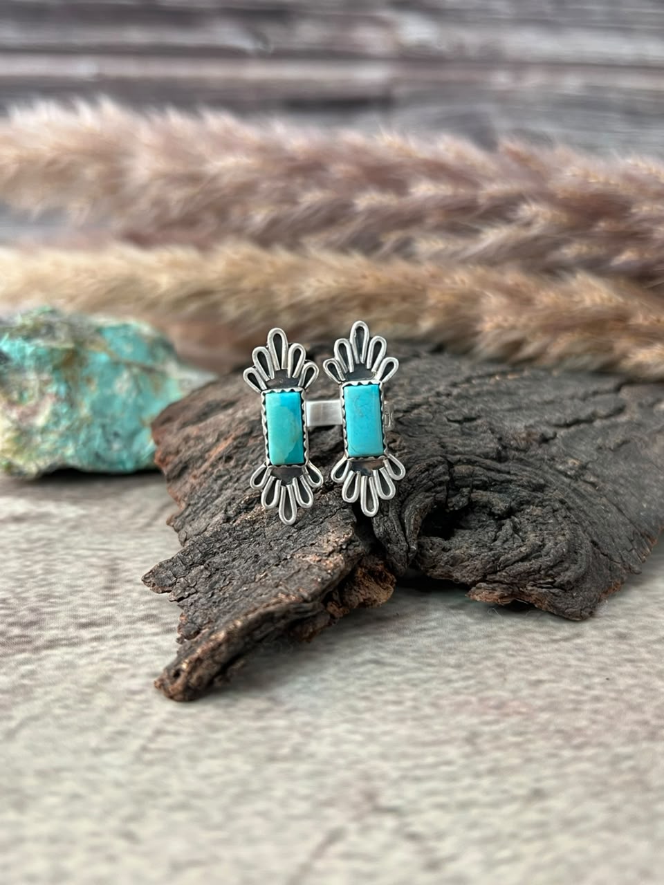 Handmade Sterling Silver Kingman Turquoise Adjustable Ring Signed Nizhoni