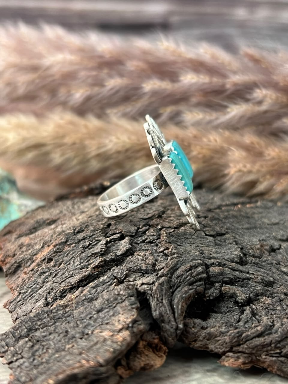 Handmade Sterling Silver Kingman Turquoise Adjustable Ring Signed Nizhoni