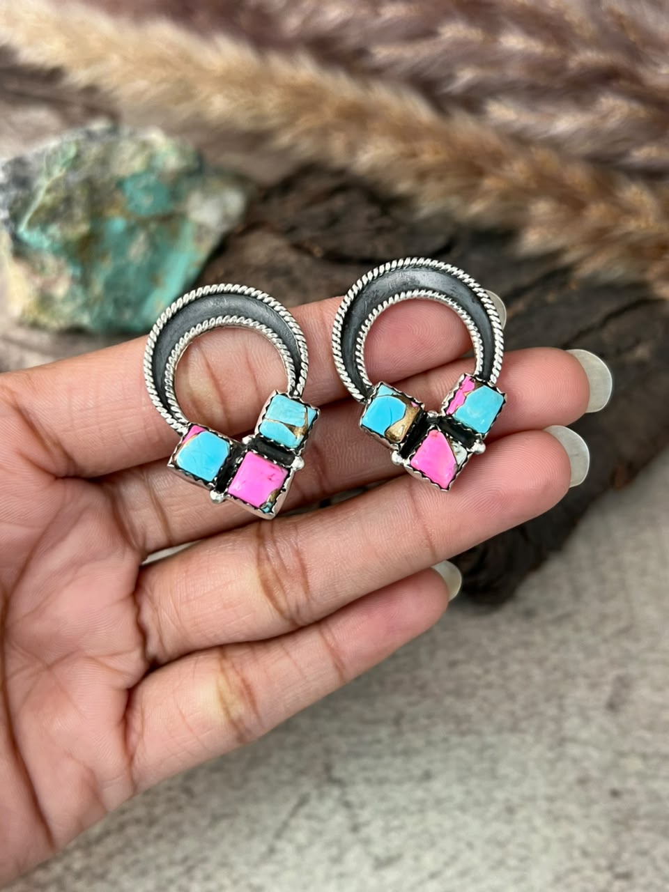 Handmade Sterling Silver Cotton Candy Post Studs Earrings Signed Nizhoni
