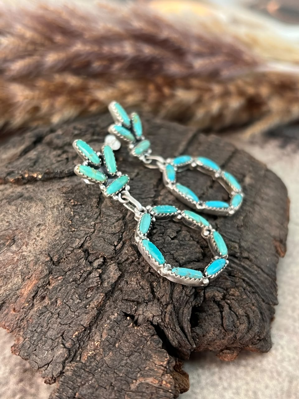 Handmade Sterling Silver Kingman Turquoise Post Dangle Earrings Signed Nizhoni