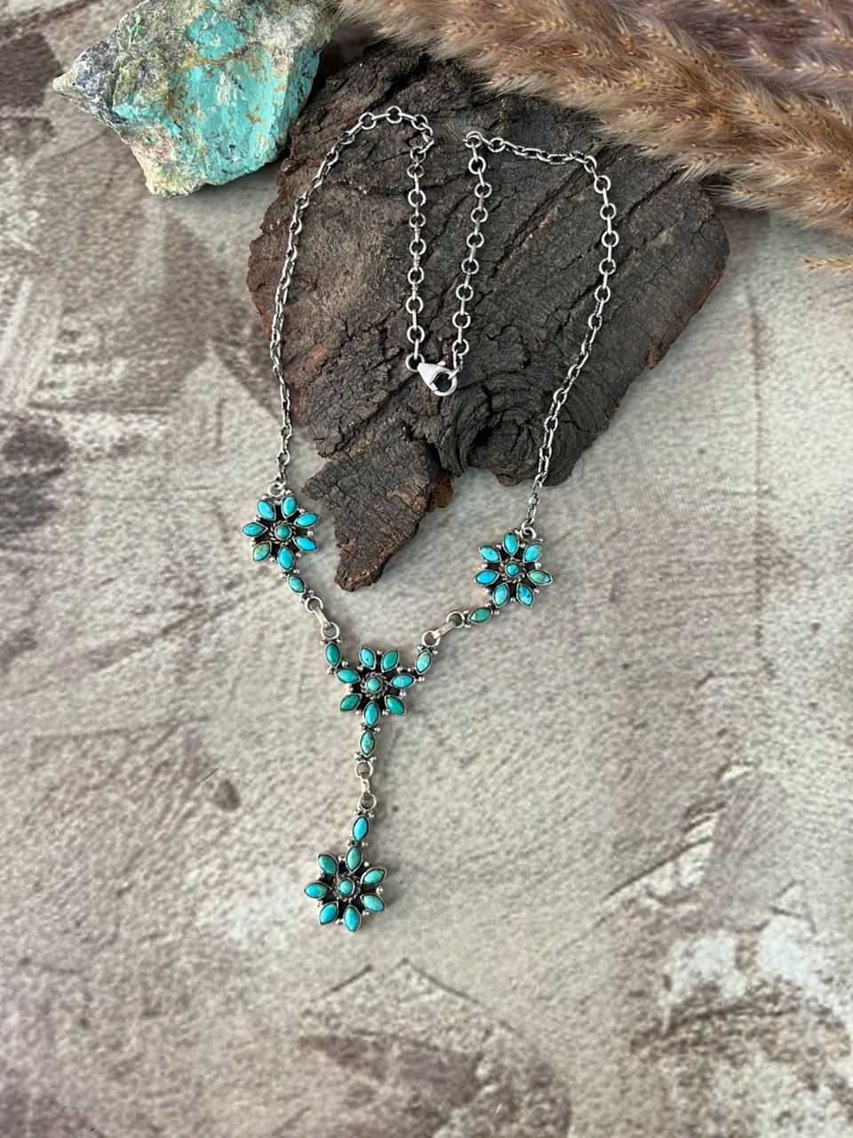 Handmade Sterling Silver Kingman Turquoise Lariat Necklace Signed Nizhoni