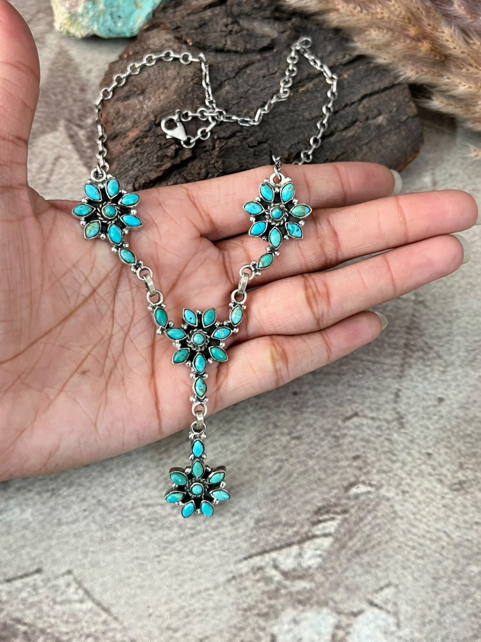 Handmade Sterling Silver Kingman Turquoise Lariat Necklace Signed Nizhoni