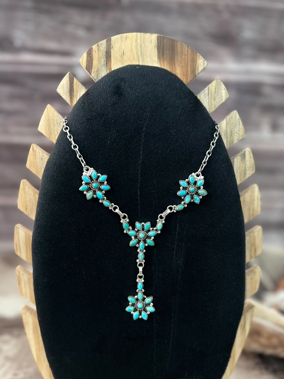 Handmade Sterling Silver Kingman Turquoise Lariat Necklace Signed Nizhoni