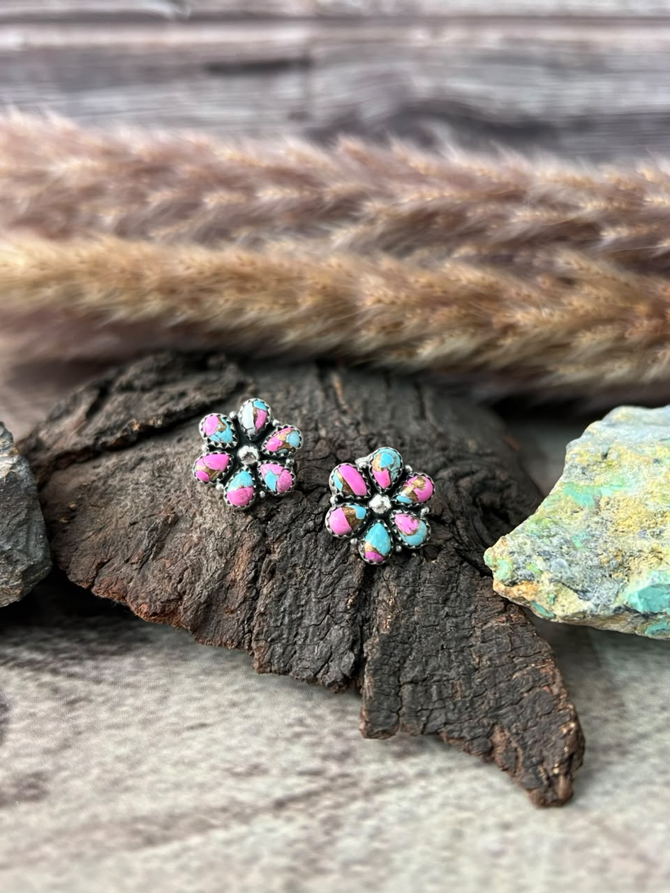 Handmade Sterling Silver Cotton Candy Post Studs Earrings Signed Nizhoni