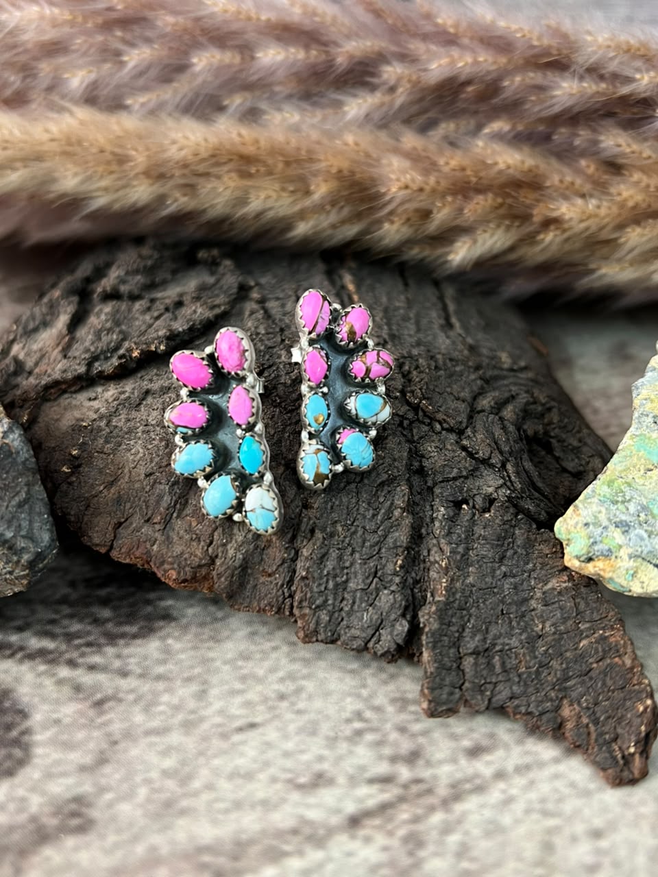 Handmade Sterling Silver Cotton Candy Post Studs Earrings Signed Nizhoni