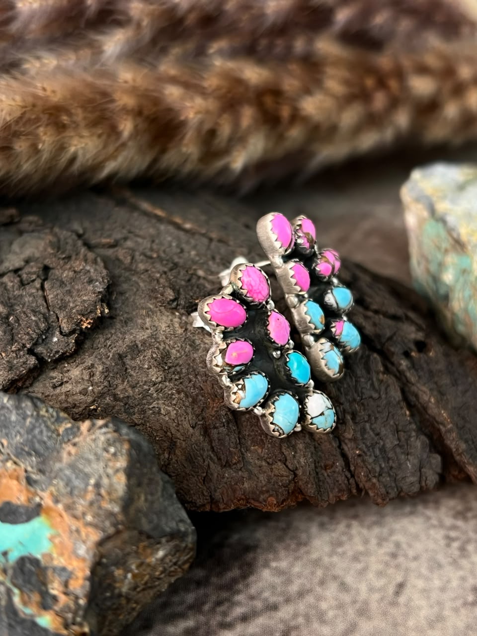 Handmade Sterling Silver Cotton Candy Post Studs Earrings Signed Nizhoni