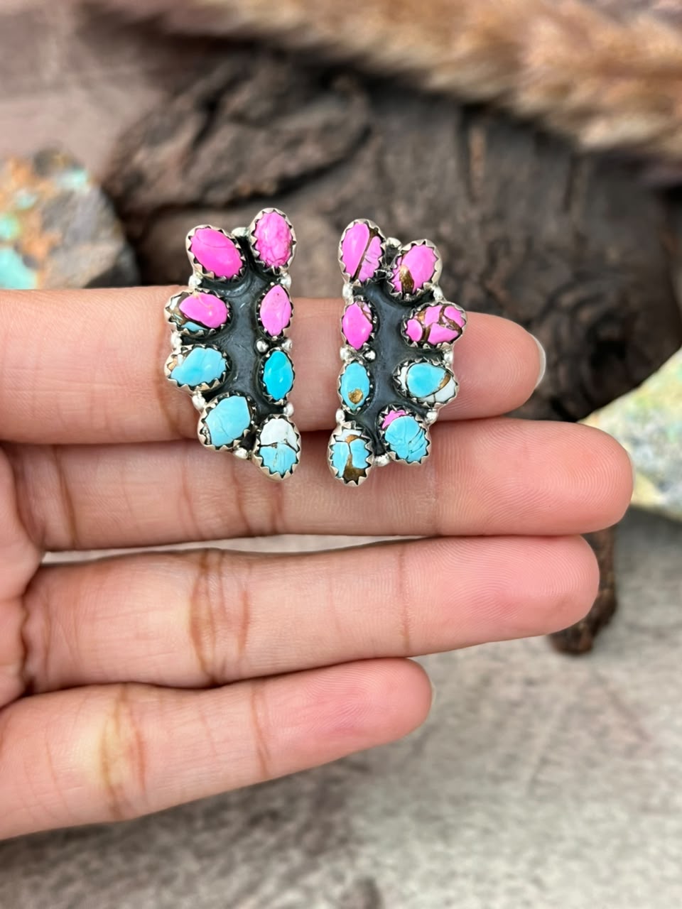 Handmade Sterling Silver Cotton Candy Post Studs Earrings Signed Nizhoni
