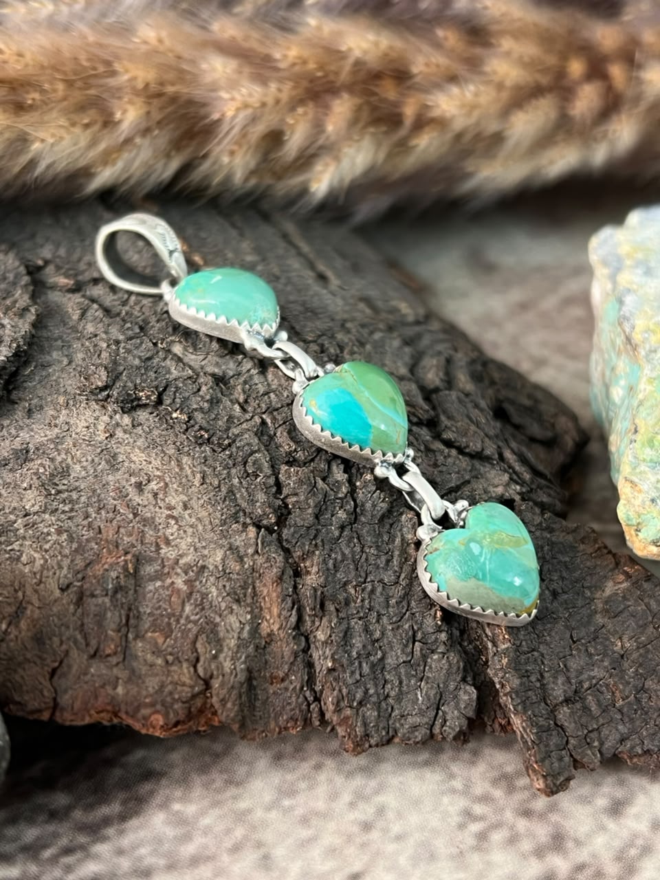 Handmade Sterling Silver Kingman Turquoise Heart Pendant Signed Nizhoni