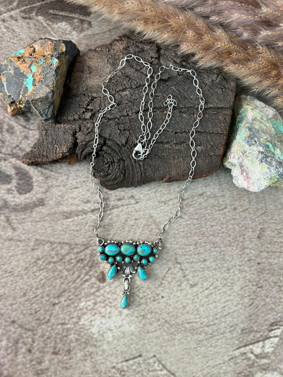 Handmade Sterling Silver Kingman Turquoise Necklace Signed Nizhoni
