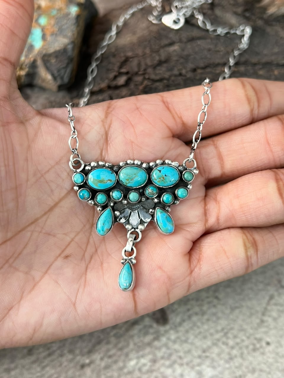 Handmade Sterling Silver Kingman Turquoise Necklace Signed Nizhoni