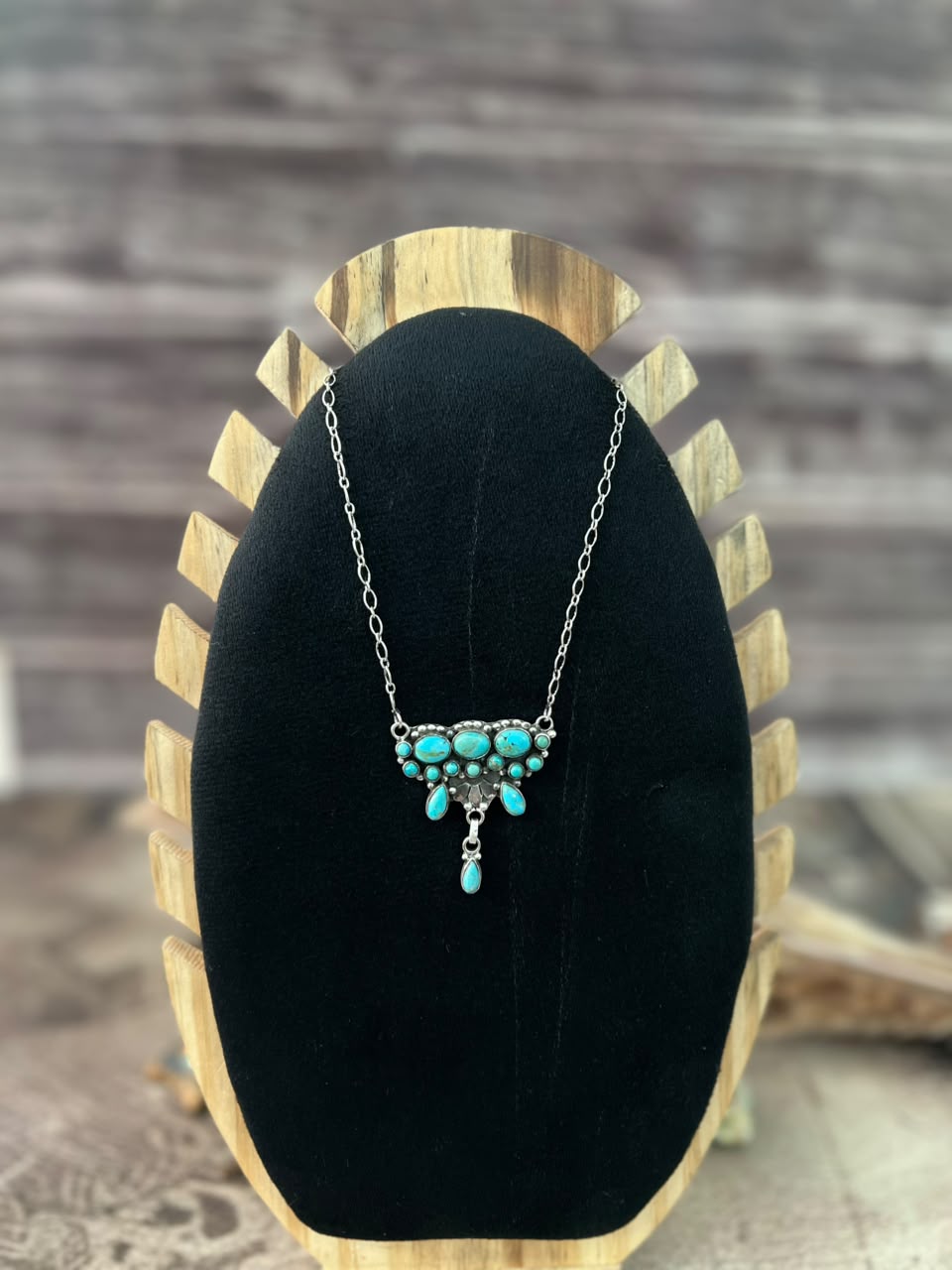 Handmade Sterling Silver Kingman Turquoise Necklace Signed Nizhoni