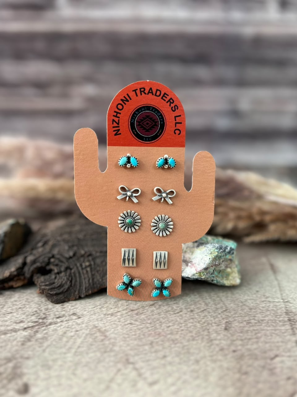 Handmade Sterling Silver Kingman Turquoise Post Studs Cards