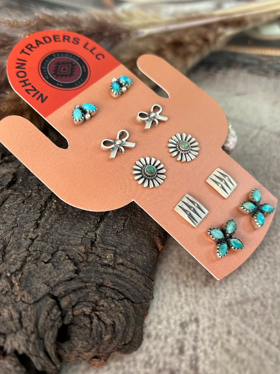 Handmade Sterling Silver Kingman Turquoise Post Studs Cards