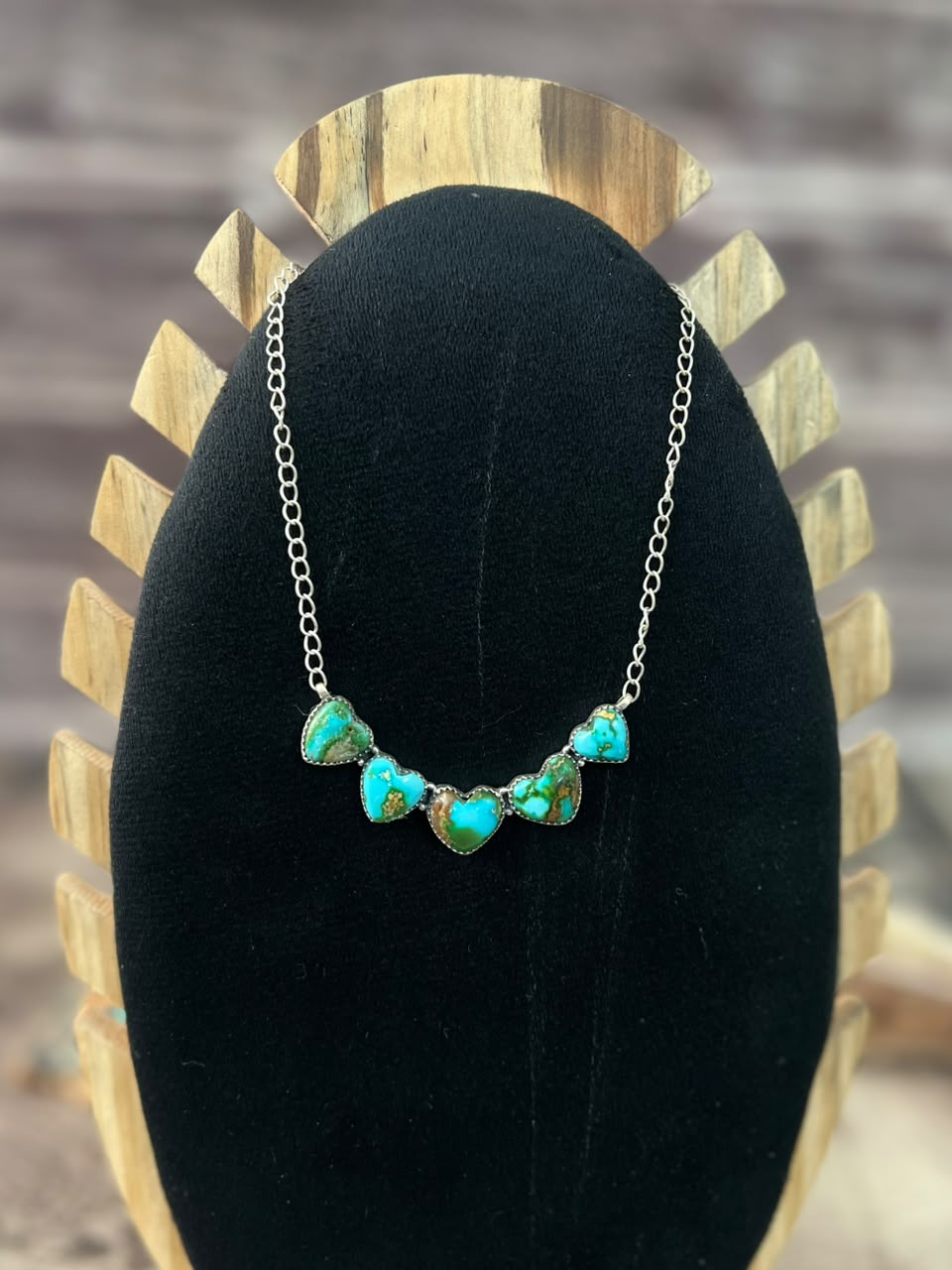 Handmade Sterling Silver Sonoran Mountain Turquoise Heart Necklace Signed Nizhoni