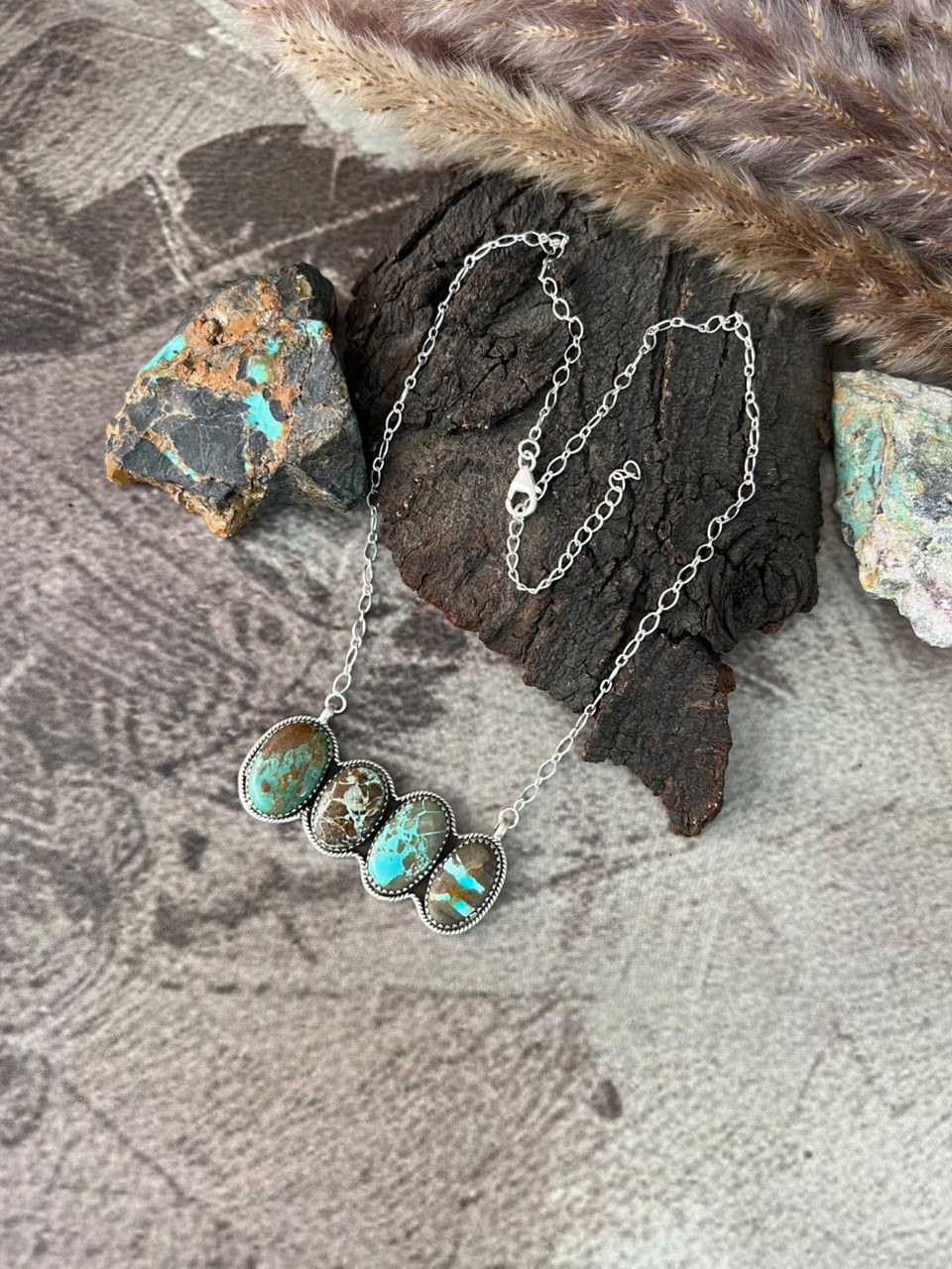 Handmade Sterling Silver Royston Ribbon Turquoise Necklace Signed Nizhoni