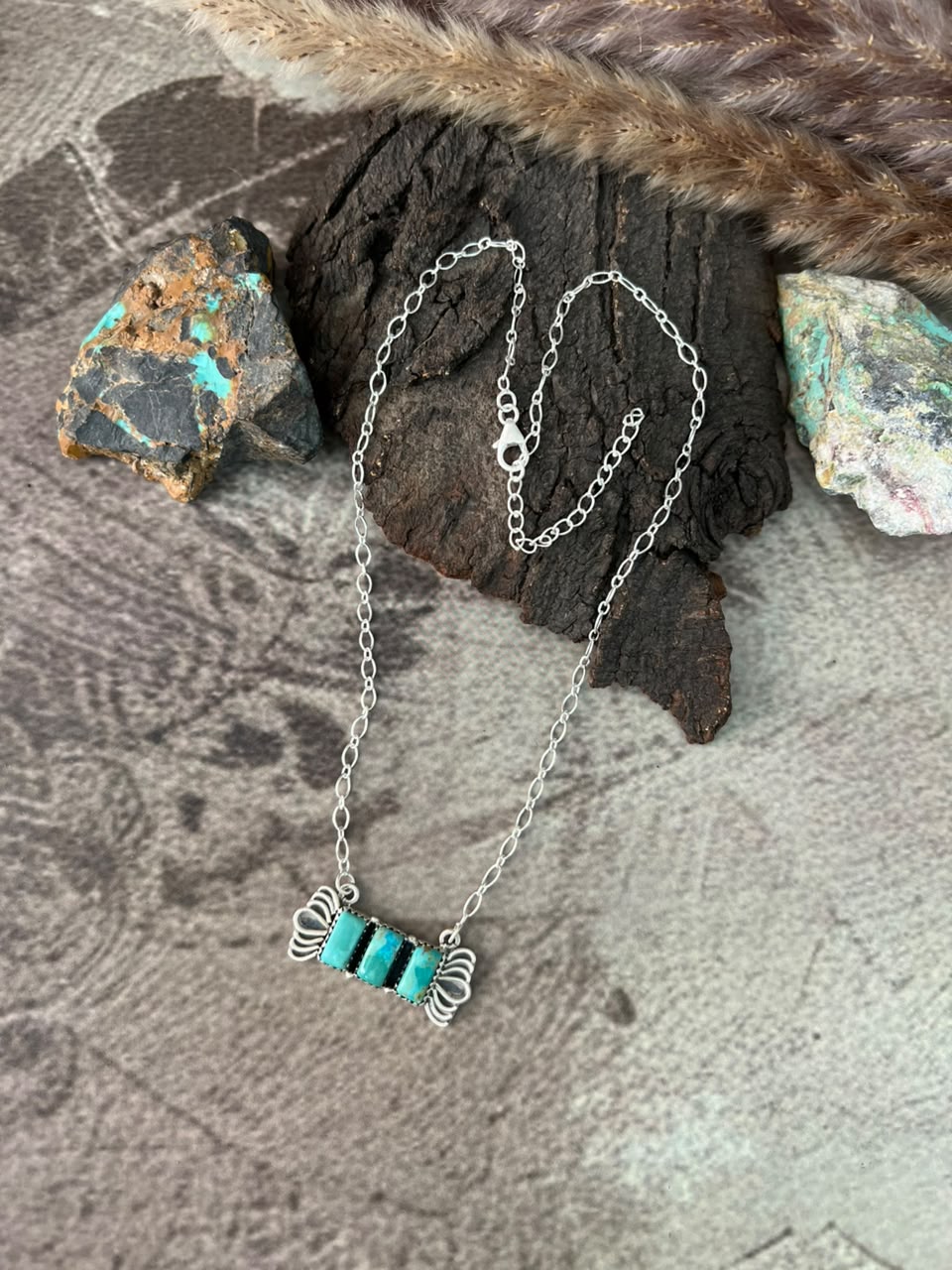 Handmade Sterling Silver Kingman Turquoise Necklace Signed Nizhoni