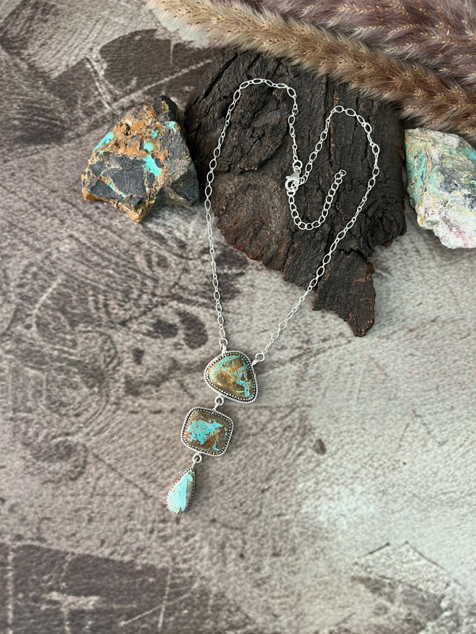 Handmade Sterling Silver Royston Ribbon Turquoise Necklace Signed Nizhoni