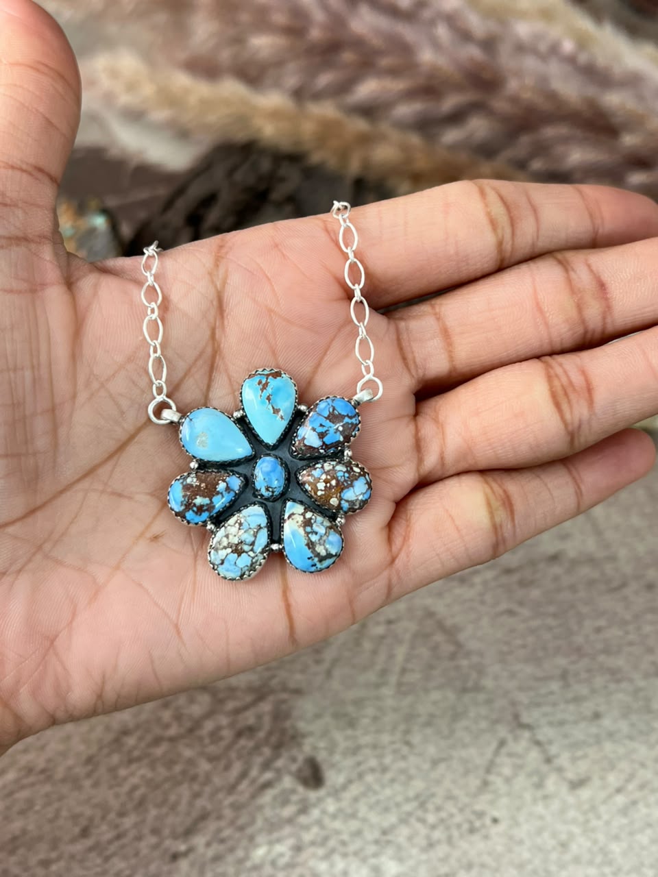 Handmade Sterling Silver Golden Hills Turquoise Necklace Signed Nizhoni