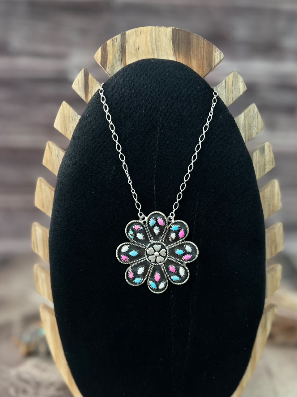 Handmade Sterling Silver Cotton Candy Necklace Signed Nizhoni